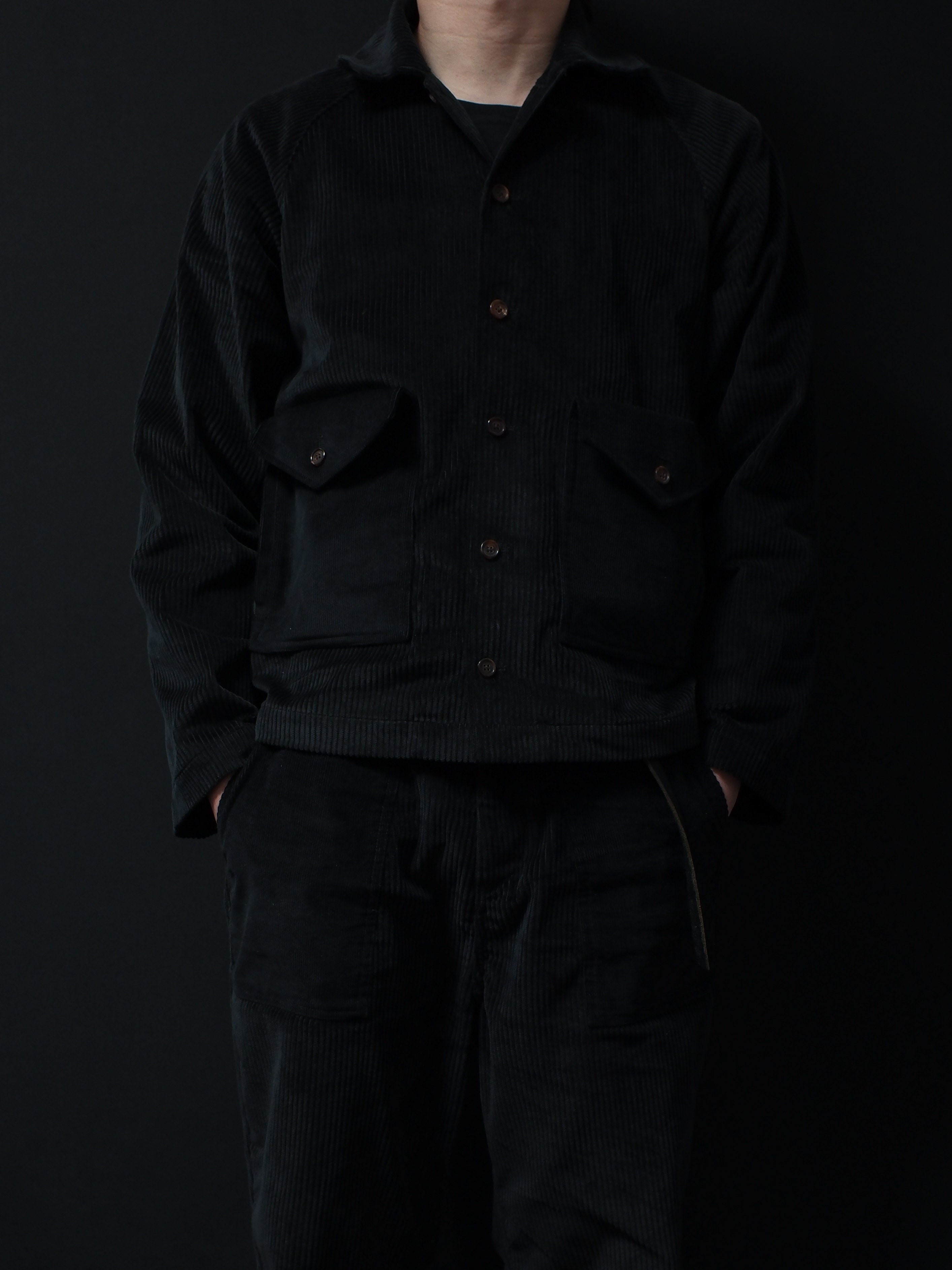 Corduroy Patched Jacket (Black)