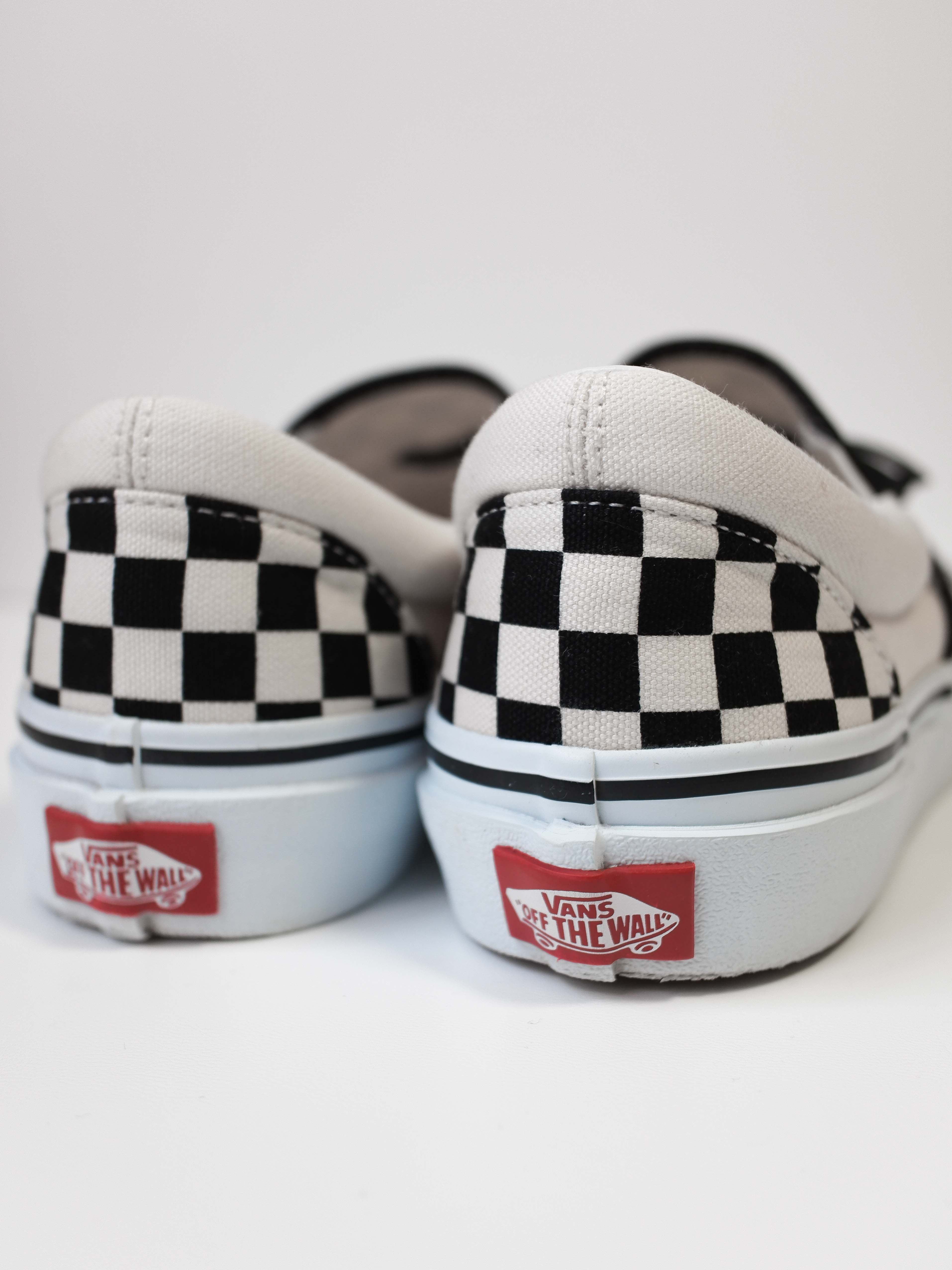White checkerboard discount vans slip ons